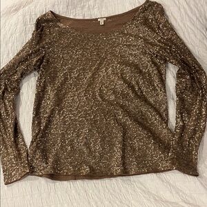 J. Crew Brown Sequin Long Sleeve Top